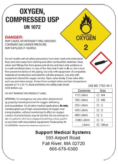 Support Medical Systems Oxygen (Support Medical Systems Oxygen Label)